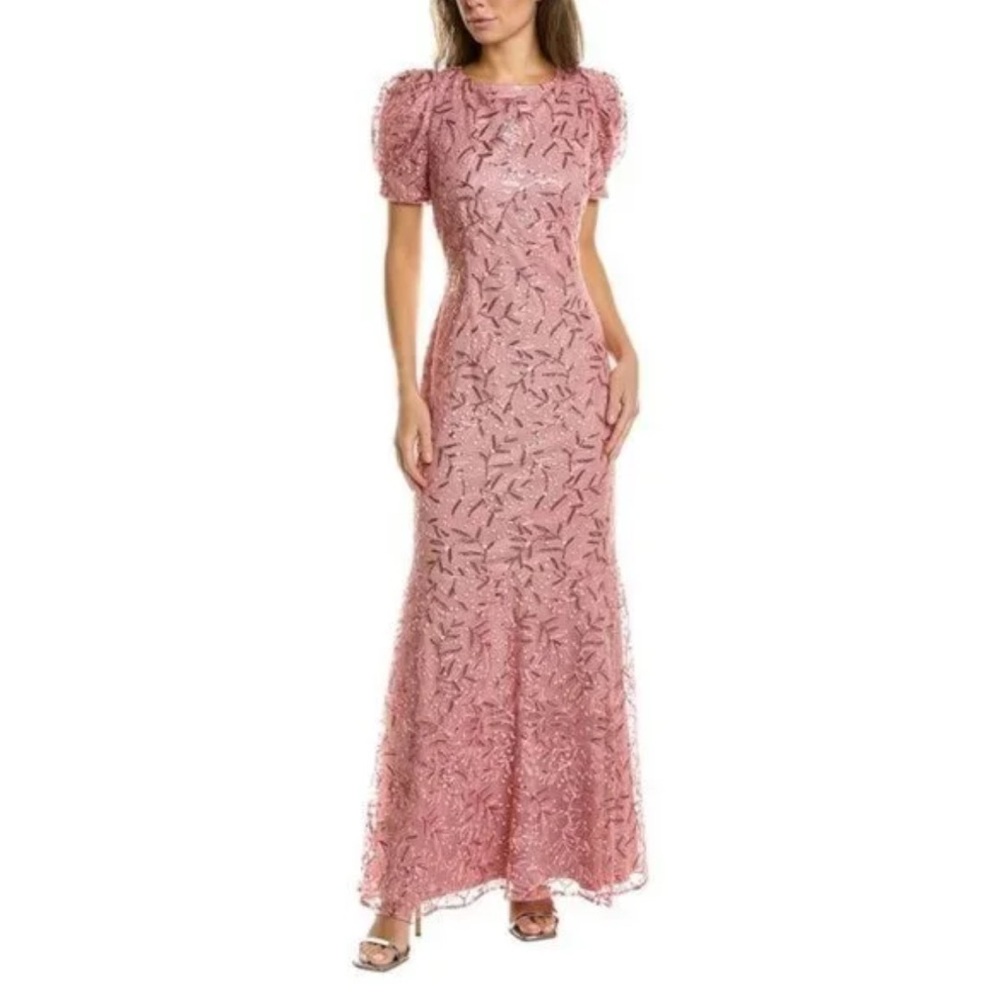 Mauve Sequin Puff Sleeve Mermaid Dress